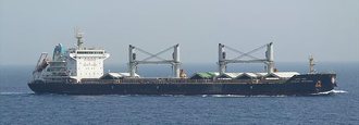 The Bangladeshi bulk carrier Banglar Samriddhi at sea in 2021, before the strike